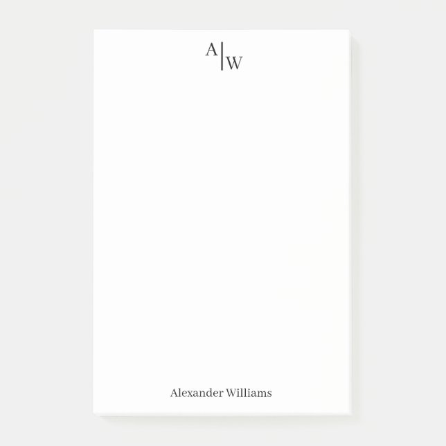 Post-it® Simple 2 Monogrammes Initiale Professionnelle Noir (Devant)