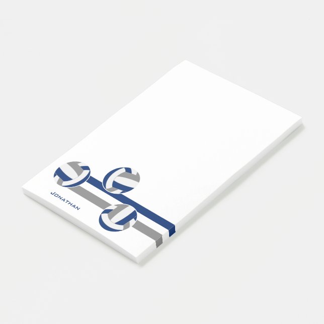 Post-it® simple bleu gris volleyballs rayures nom personnal (Incliné)