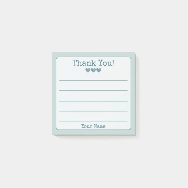 Post-it® Simple Bleu Votre Nom Et Coeurs Merci (Devant)
