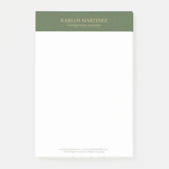 Post-it® Simple Forest Green Linen Gold Typography (Devant)