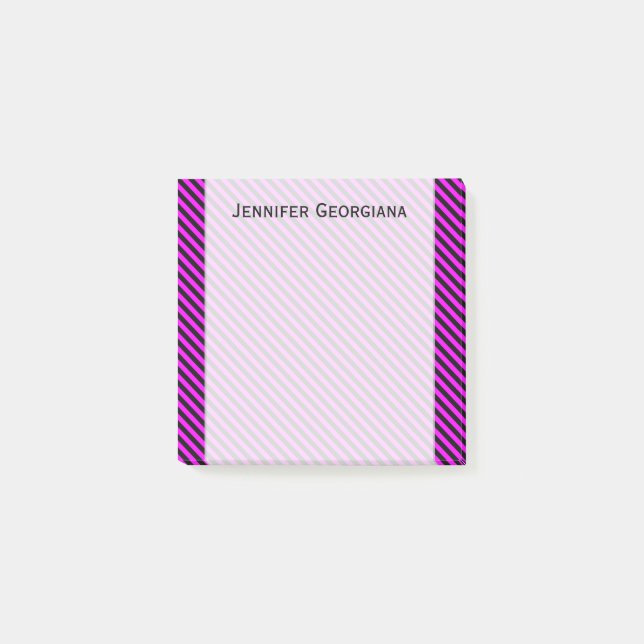 Post-it® Simple Fuchsia & Black Stripes Motif + Name Note (Devant)