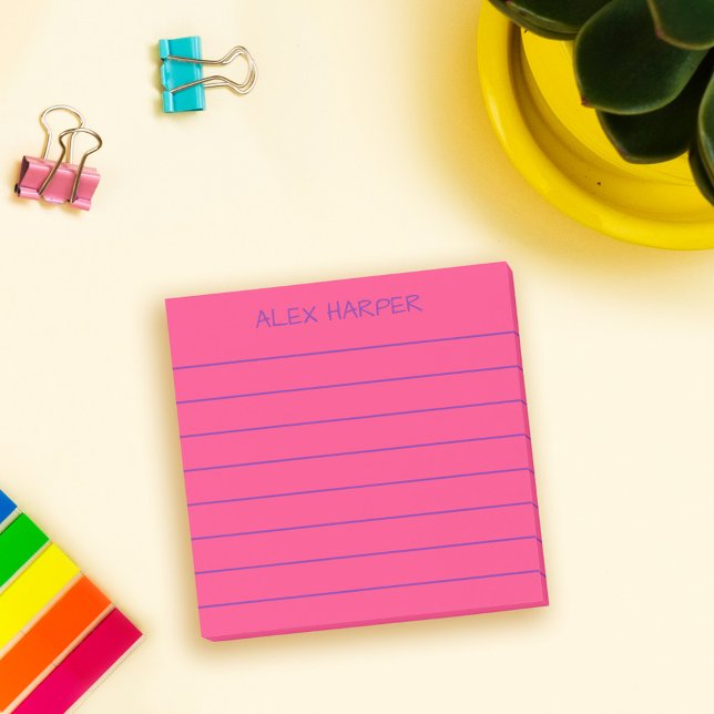 Post-it® Simple Rose Foncé Ajouter Nom Ligné (Créateur téléchargé)