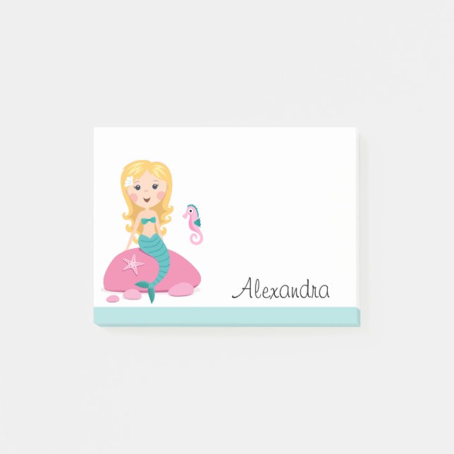 Post-it® Sirène blonde avec le nom personnalisé par (Devant)