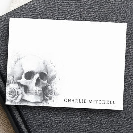 Post-it® Skull with roses watercolor painting