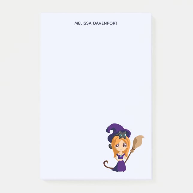 Post-it® Sorcière mignonne en Casquette violet Halloween (Devant)