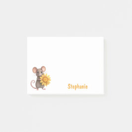 Post-it® Souris avec mousson de fleurs jaunes Nom personnal