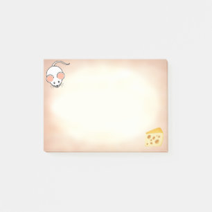 Post-it® Souris blanche mignonne et fromage sur beige