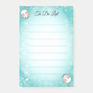 Post-it® Souris blanches mignonnes sur fond turquoise et bl