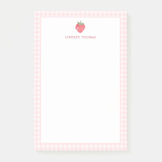 Post-it® Strawberry Pink Gingham Border Personalized