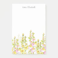 Stylo rose jaune et aquarelle Champ de Hollyhocks