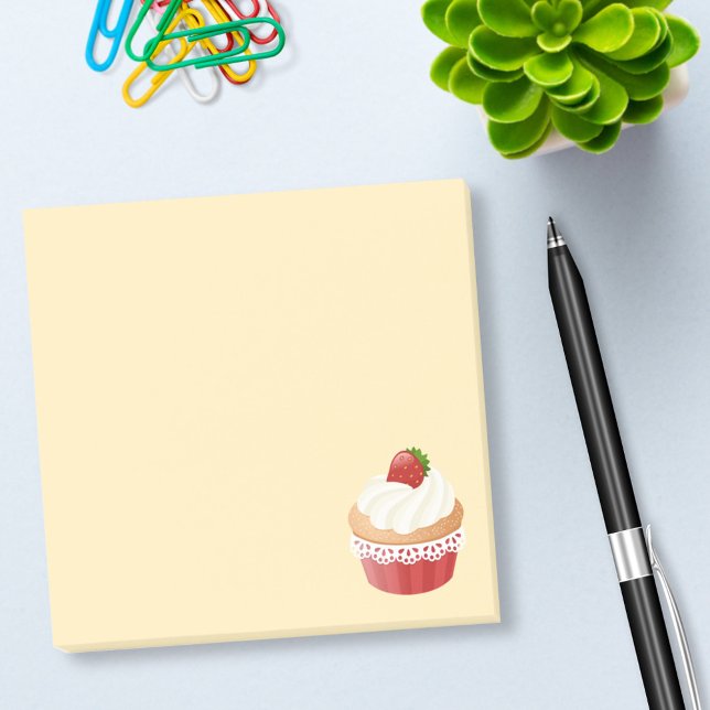 Post-it® Sucré délicieux Cupcake aux fraises sur Jaune (Créateur téléchargé)