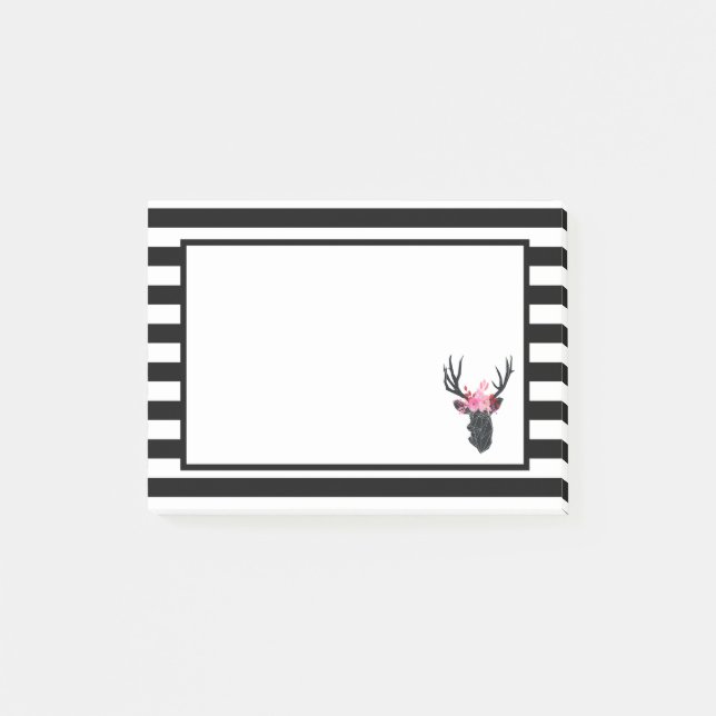 Post-it® Tête de cerf géométrique avec couronne florale (Devant)