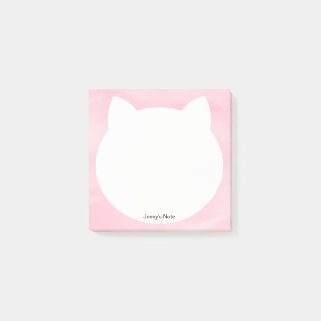 Post-it® Tête de chat blanc mignon Silhouette Aquarelle ros (Devant)