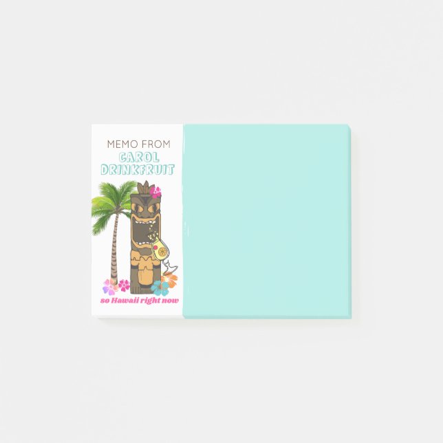 Post-it® Tête hawaïenne de tiki de palmier tropical drôle (Devant)