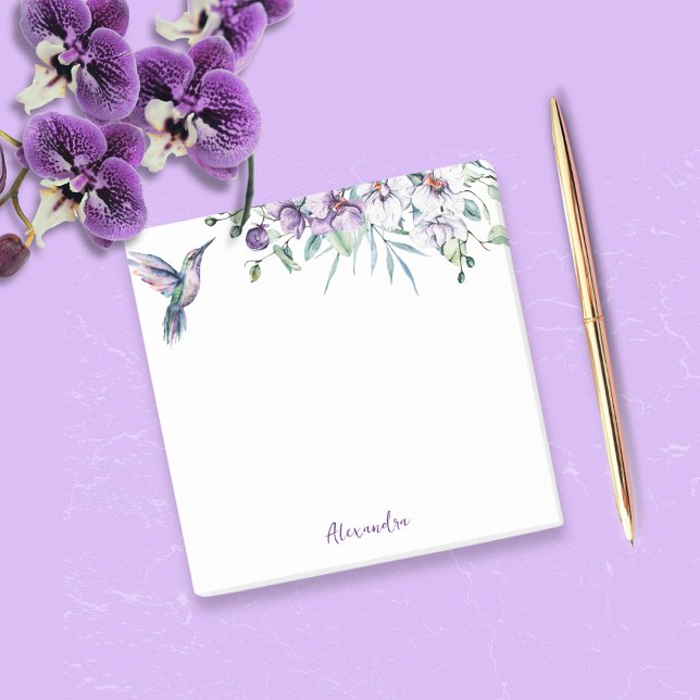 Post-it® Texte personnalisé Floral Colibri (Treat yourself or someone special to these pretty hummingbird and floral sticky notes.)