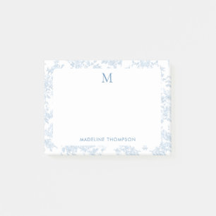 Post-it® Toile de Jouy Botanique Classique Monogramme Bleu