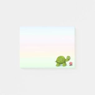 Post-it® Tortue mignonne et fleur sur des nuances de couleu