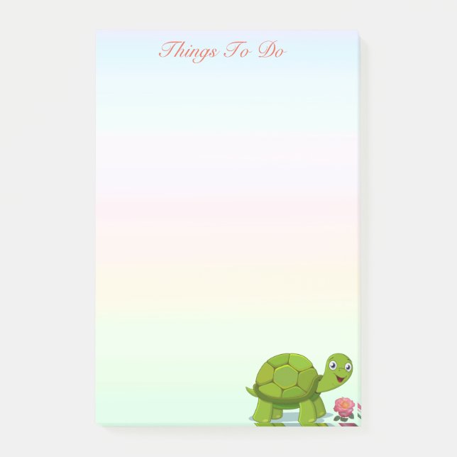 Post-it® Tortue mignonne et fleur sur les tons pastel (Devant)