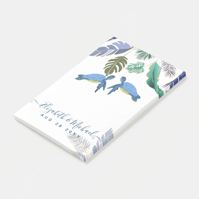 Post-it® Tortues de mer Mariage bleu jaune (Incliné)
