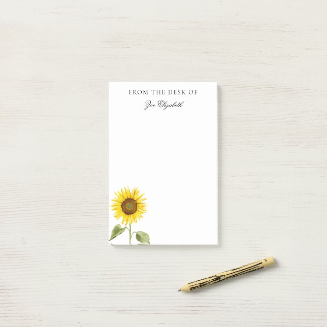 Post-it® Tournesol Floral Custom Ajouter votre propre nom F (Sur un bureau)