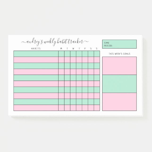 Post-it® Tracker hebdomadaire Mint & Pink (Devant)