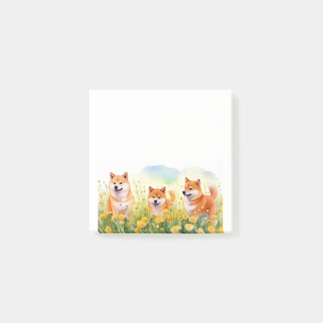 Post-it® trois mignonette shiba inus et des pandelions post (Devant)