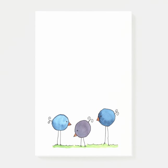 Post-it® Trois oiseaux aquarelles fantaisistes (Devant)