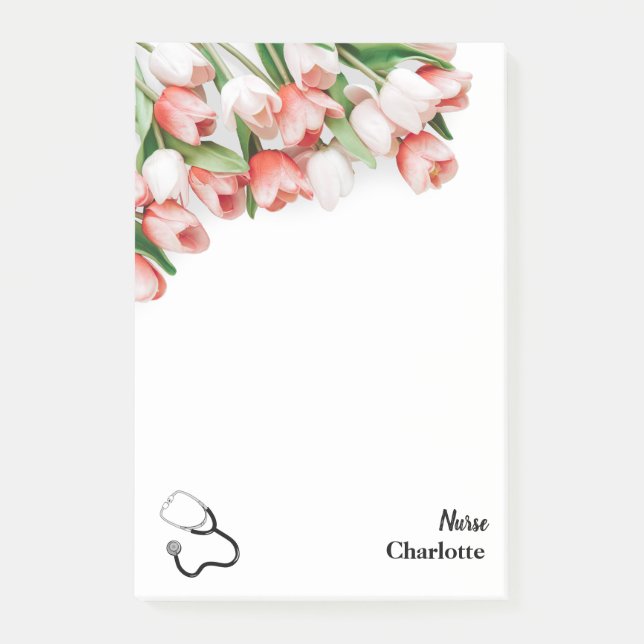 Post-it® Tulipe rose Floral Infirmière Stethoscope  (Devant)