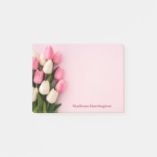 Post-it® Tulipes de texte personnalisé sur fond rose