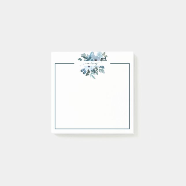 Post-it® Turquoise et bleu aquarelle floral personnalisé (Devant)