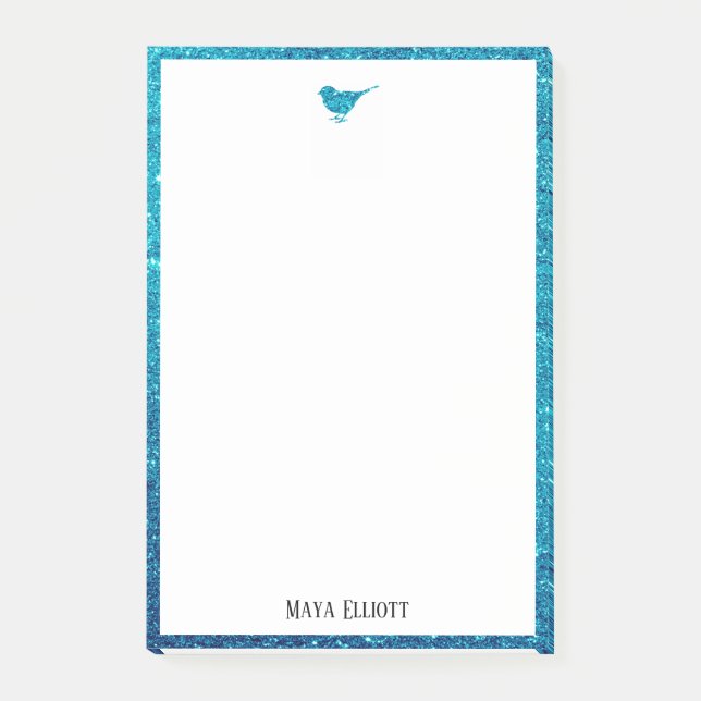 Post-it® Turquoise Faux Parties scintillant Oiseau et front (Devant)