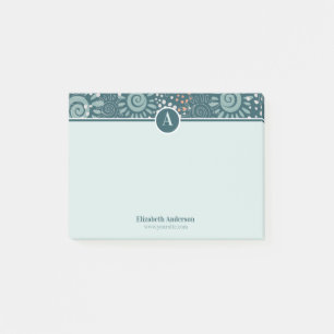 Post-it® Turquoise modèle floral de prairie verte monogram