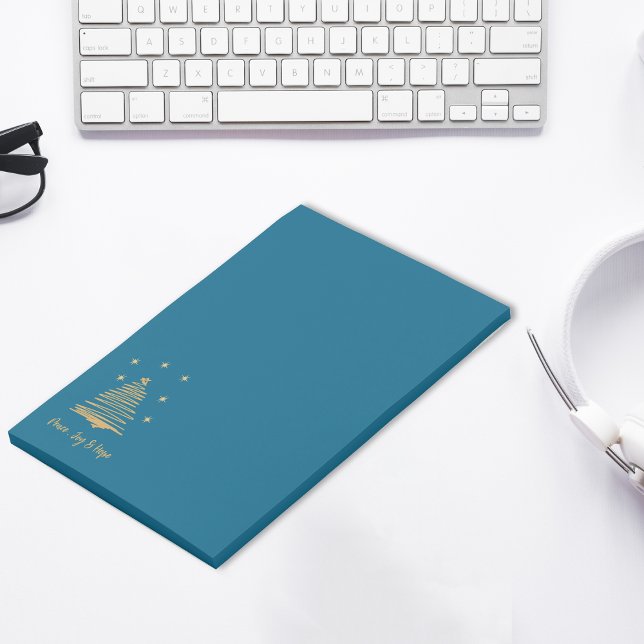 Post-it® Turquoise Noël Arbre d'or Paix Joie Hope Entrepris (Teal Christmas Gold Tree Peace Joy Hope Corporate Post-it Notes)