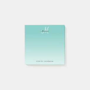 Post-it® Turquoise Ombre Monogramme Elegant Office Script G