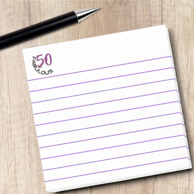 Post-it® Typographie pourpre et noire "50 et fabuleux " (50th Birthday lined Post-It notepad)