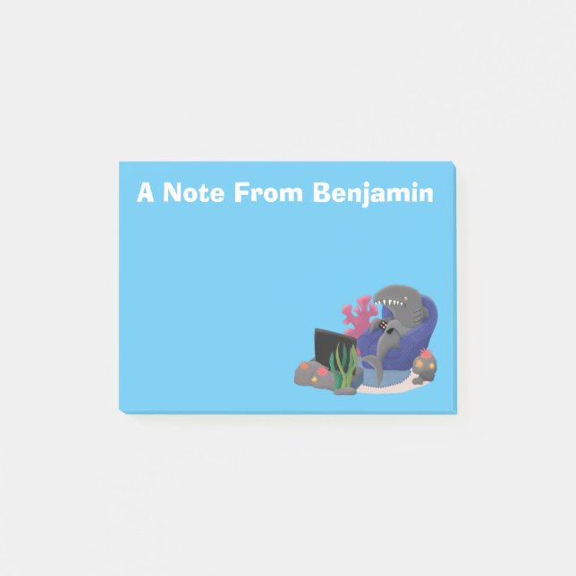 Post-it® Un requin drôle en regardant la bande dessinée de  (Devant)