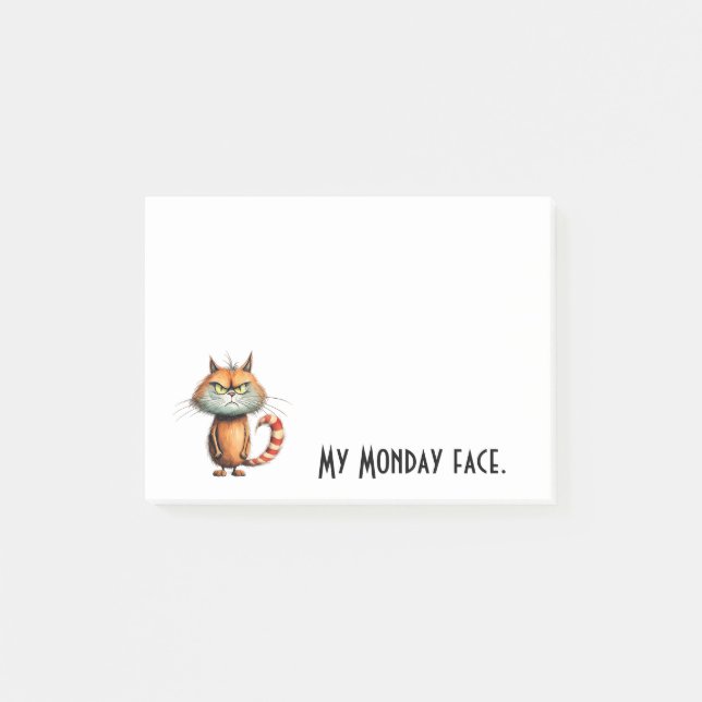 Post-it® Unhappy Orange Cartoon Cat My Monday Face (Devant)