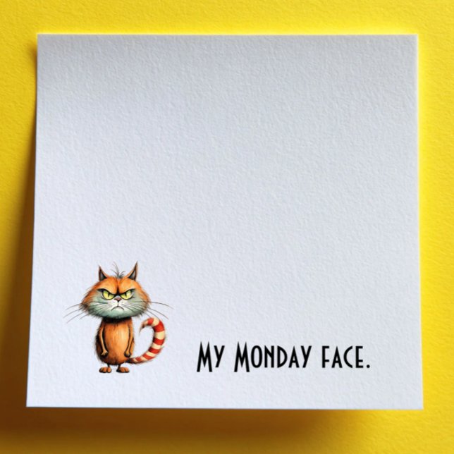 Post-it® Unhappy Orange Cartoon Cat My Monday Face (Créateur téléchargé)