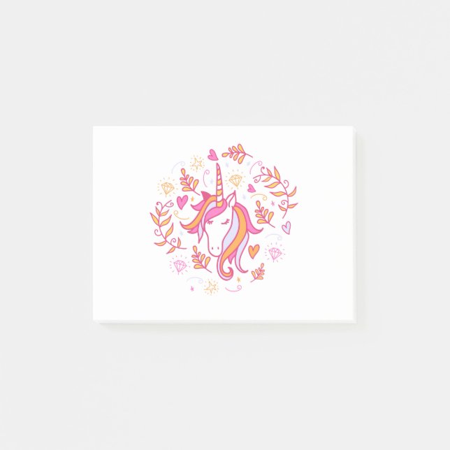 Post-it® Unicorne en rose et orange (Devant)