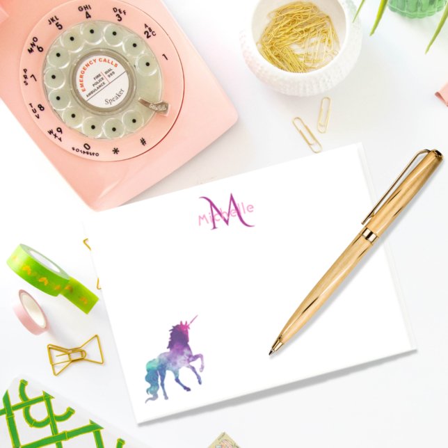Post-it® unicorne violet blanc monogrammé (Créateur téléchargé)
