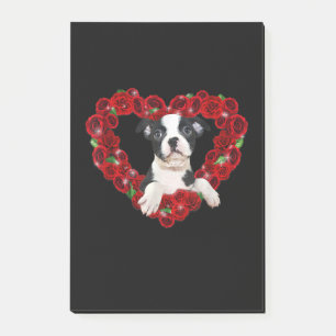 Post-it® Valentines Day Boston Terrier Coeur Rose Chien cad