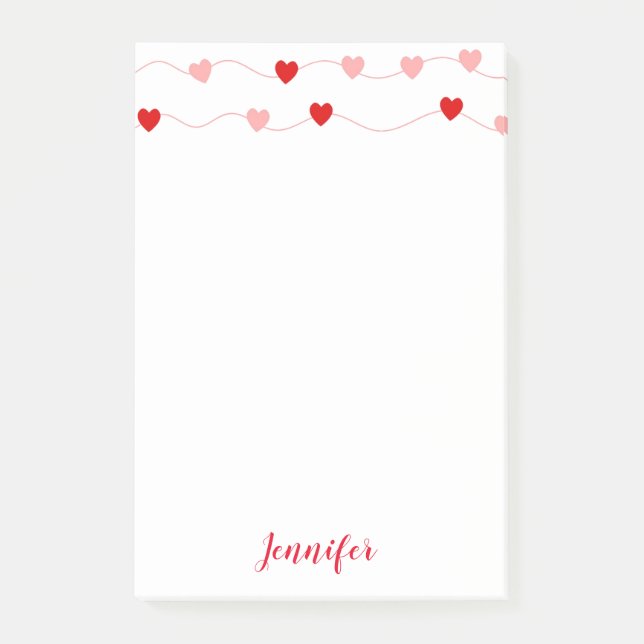 Post-it® Valentines de Coeurs Rose Et Rouge Personnalisées (Devant)
