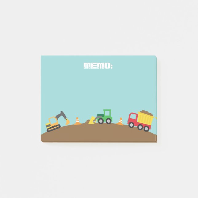 Post-it® Véhicules De Construction Cute Pour Garçons (Devant)