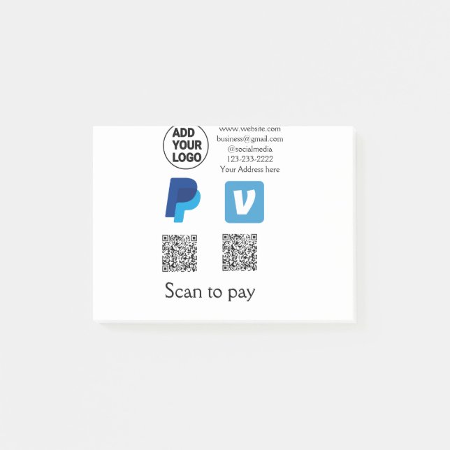 Post-it® Venmo paypal scan pour payer ajouter q r code logo (Devant)
