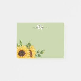 Post-it® Vert aquarelle tournesol avec Monogramme