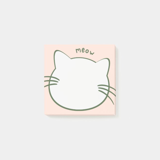 Post-it® Vert Jaune Cute Chat Forme Meow (Devant)
