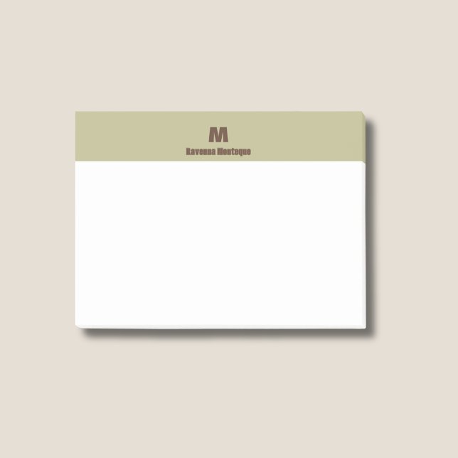Post-it® Vert sauge chic monogramme lettre nom personnalisé (Créateur téléchargé)