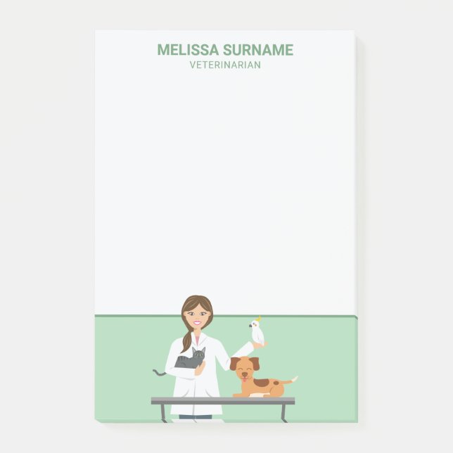Post-it® Vétérinaire Femme avec de mignons animaux et votre (Devant)