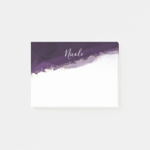 Post-it® Violet Prune Aquarelle Or Moderne Chic Élégant