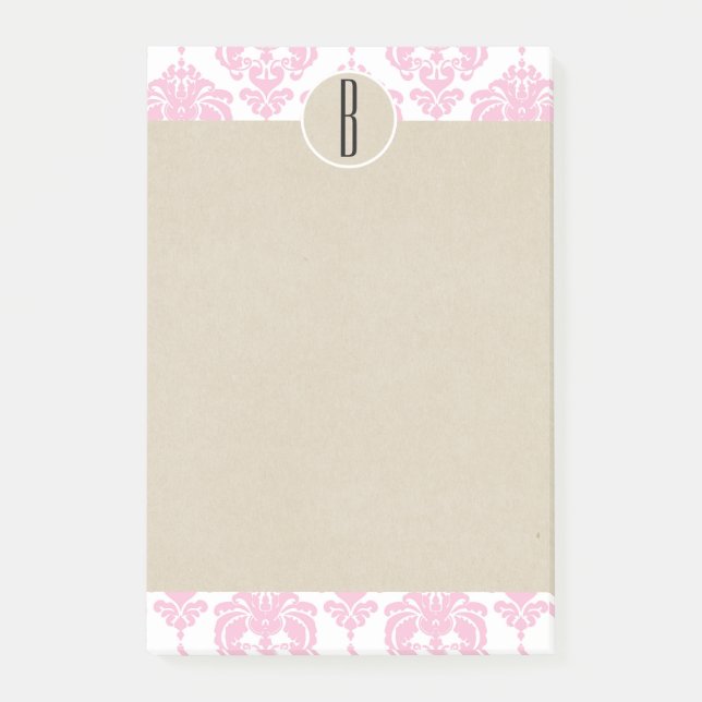 Post-it® Vitre rose blanc Damas Kraft Monogramme initial (Devant)